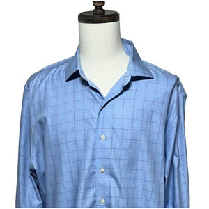Brooks Brothers Dress Shirt Mens 18-4-5 Blue Regent Plaid Non Iron Long Sleeve